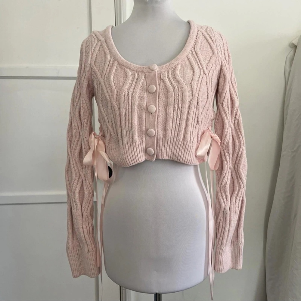 For Love And Lemons Pink Cable Knit Cardigan